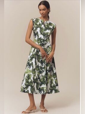 Anthropologie NWT Maeve Cap-Sleeve Drop-Waist Midi Dress
